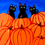 F5  3 Black Kittens with Pumpkins